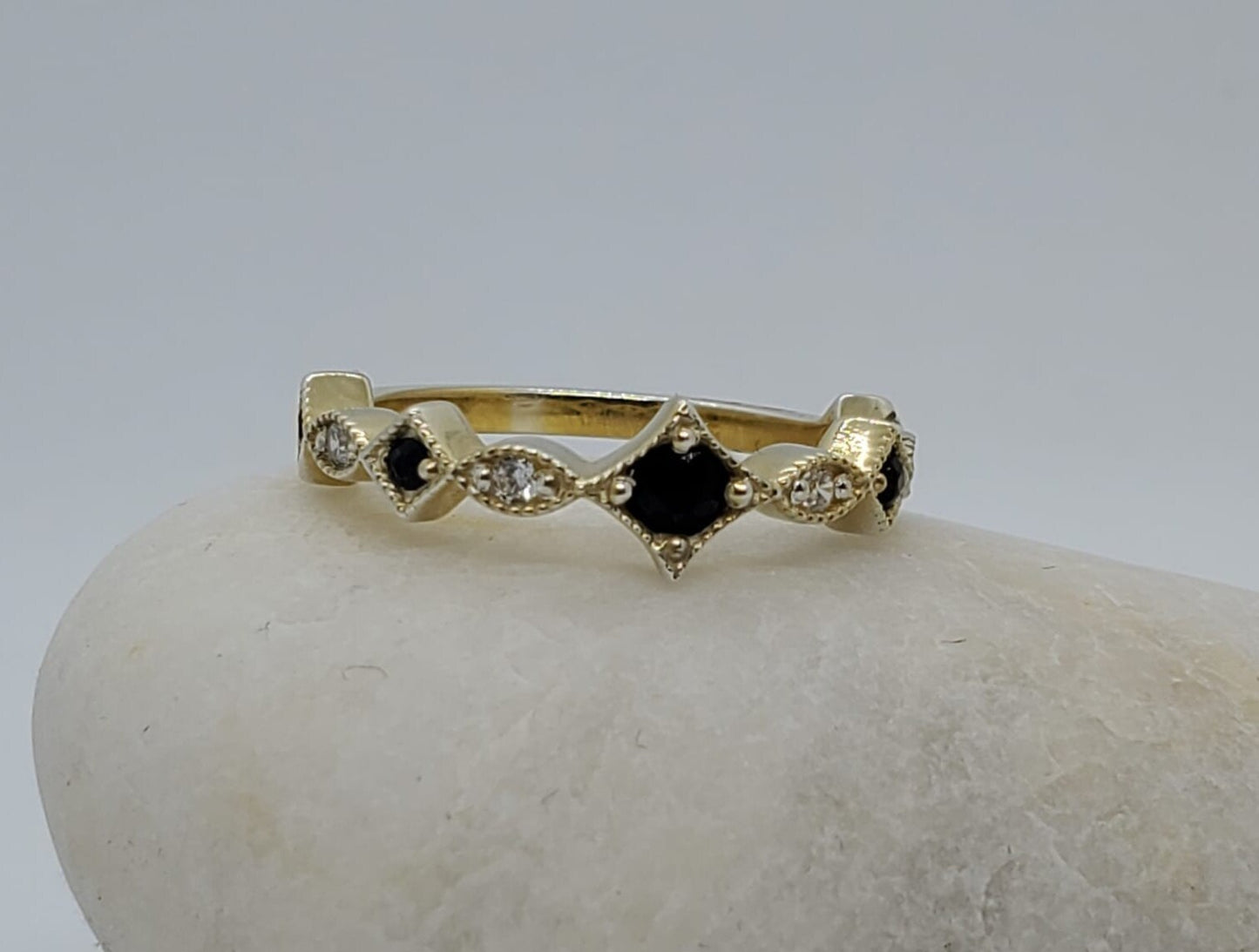 14K Natural Sapphire & Diamond Band Ring