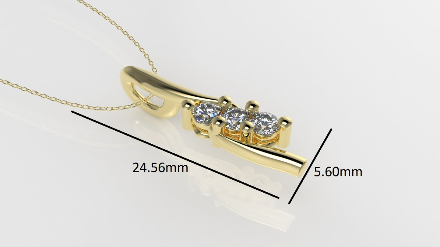 14K Gold Pendant with 3 DIAMONDS 3mm, "STT: Prong"