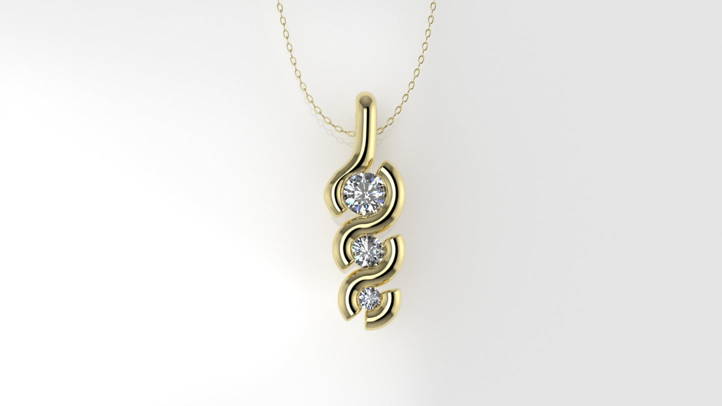 14K Gold Pendant with 3 DIAMONDS VS1, "STT: Bezel"