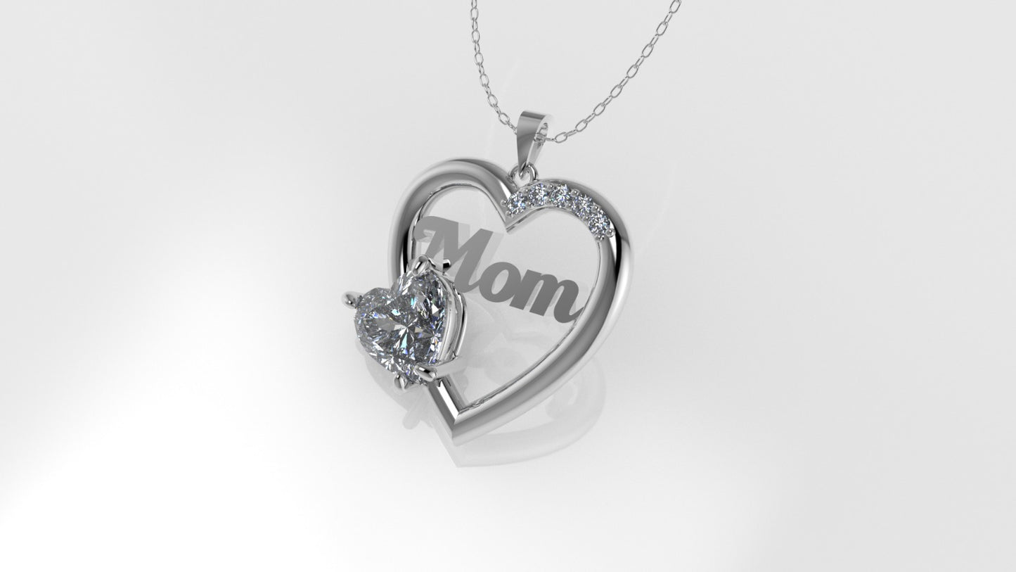 14K Gold Pendant with 6 DIAMONDS VS1, "STT: Prong", MOM, Heart Style