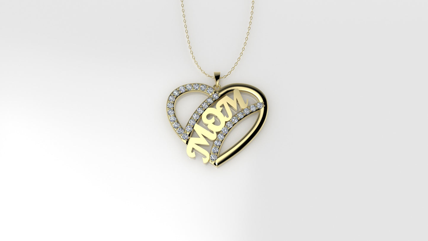 14K Gold Pendant with 31 DIAMONDS VS1, "STT: Prong", MOM, Heart Style
