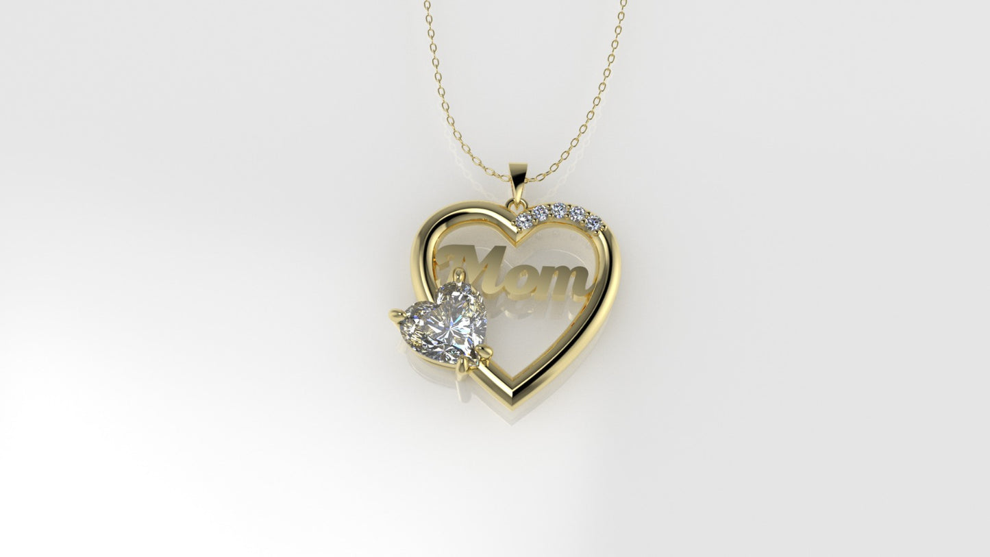 14K Gold Pendant with 6 DIAMONDS VS1, "STT: Prong", MOM, Heart Style