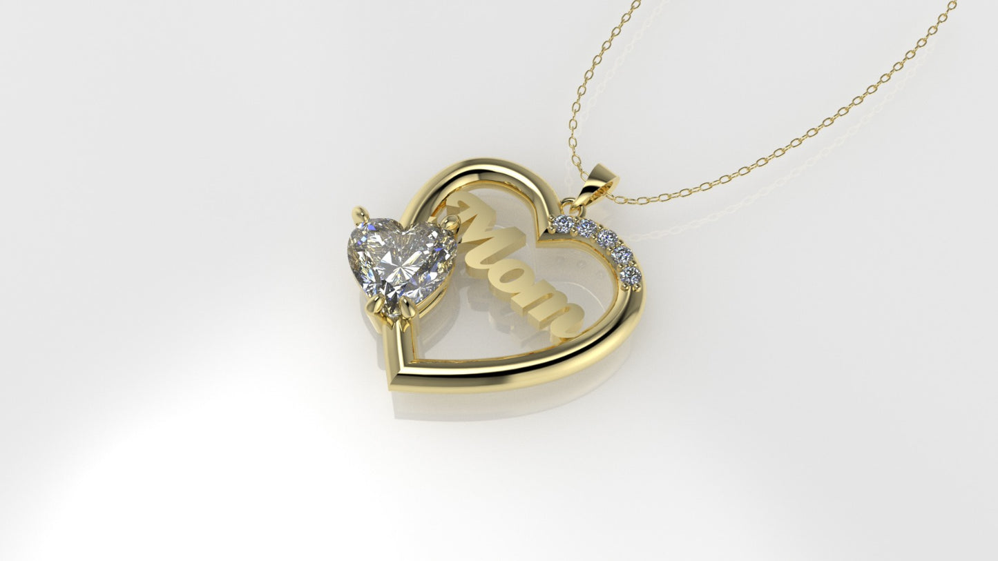14K Gold Pendant with 6 DIAMONDS VS1, "STT: Prong", MOM, Heart Style