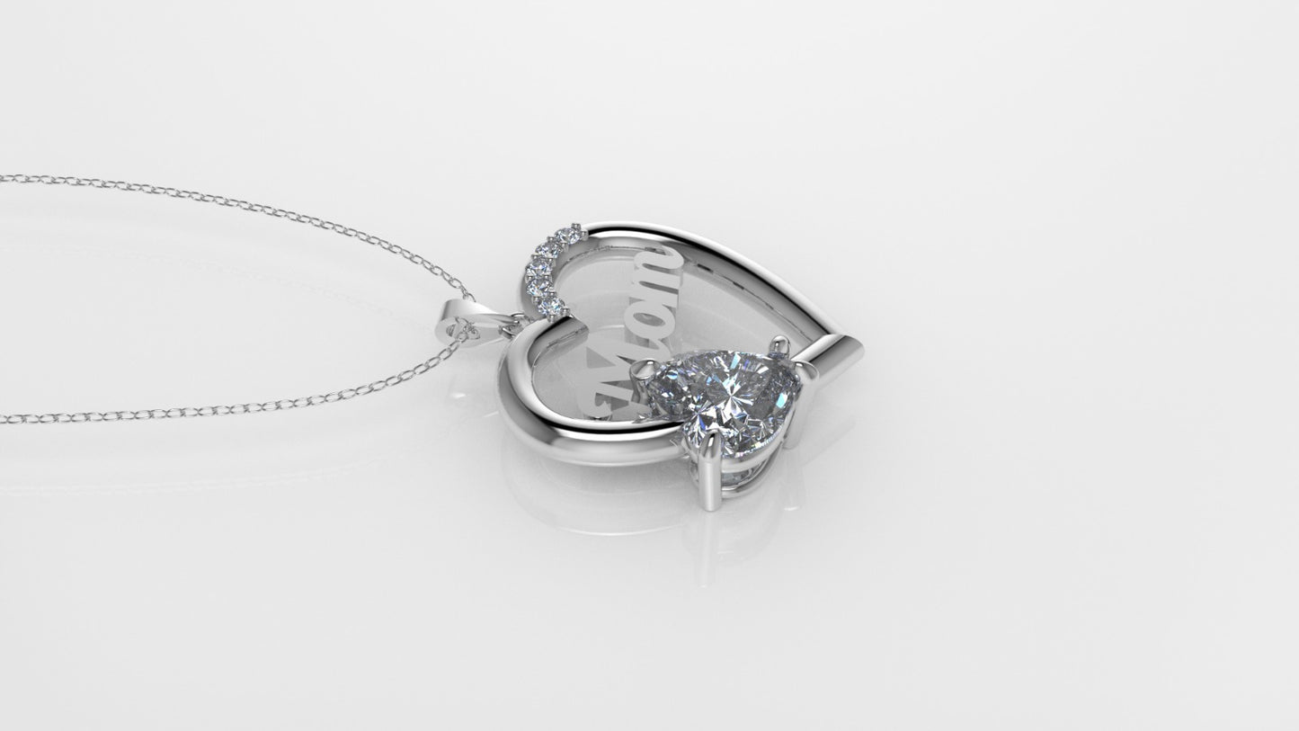 14K Gold Pendant with 6 DIAMONDS VS1, "STT: Prong", MOM, Heart Style
