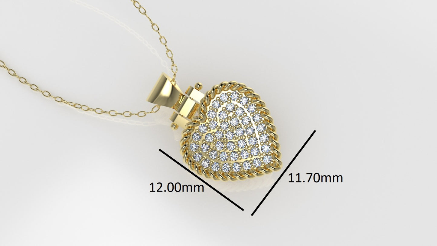 14K Pendant with 43 DIAMONDS VS1, "STT: Prong", Heart Style, rope