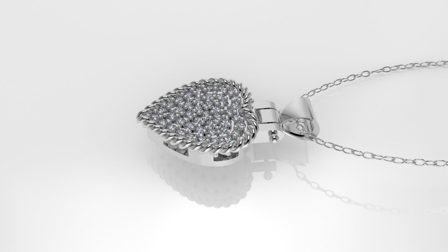 14K Pendant with 43 DIAMONDS VS1, "STT: Prong", Heart Style, rope