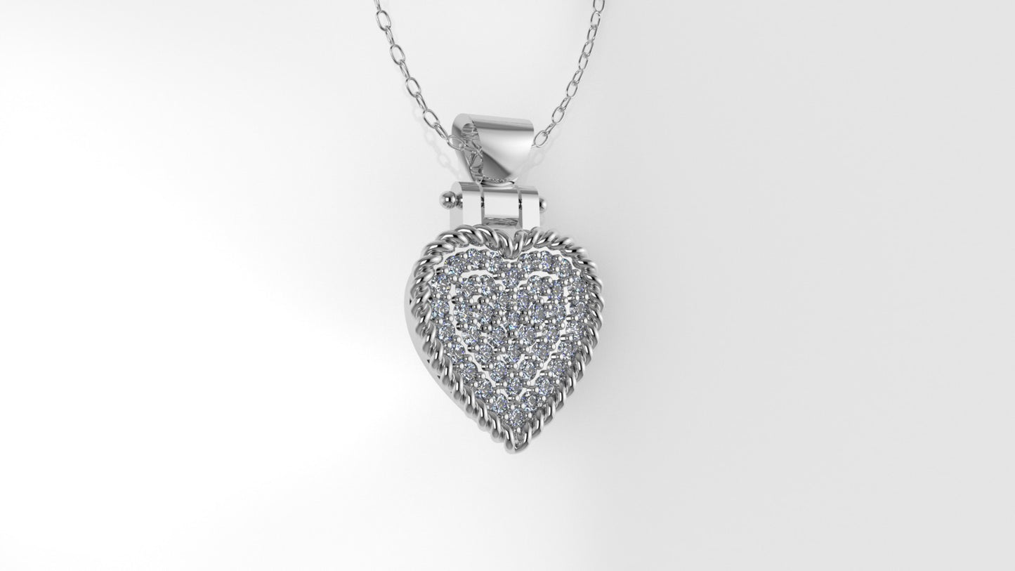 14K Pendant with 43 DIAMONDS VS1, "STT: Prong", Heart Style, rope