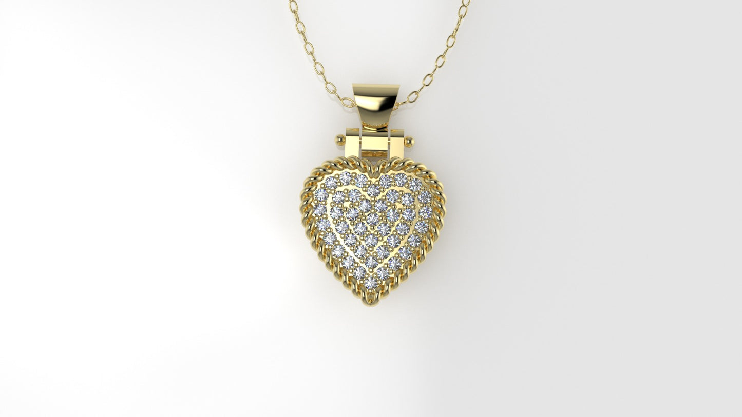 14K Pendant with 43 DIAMONDS VS1, "STT: Prong", Heart Style, rope