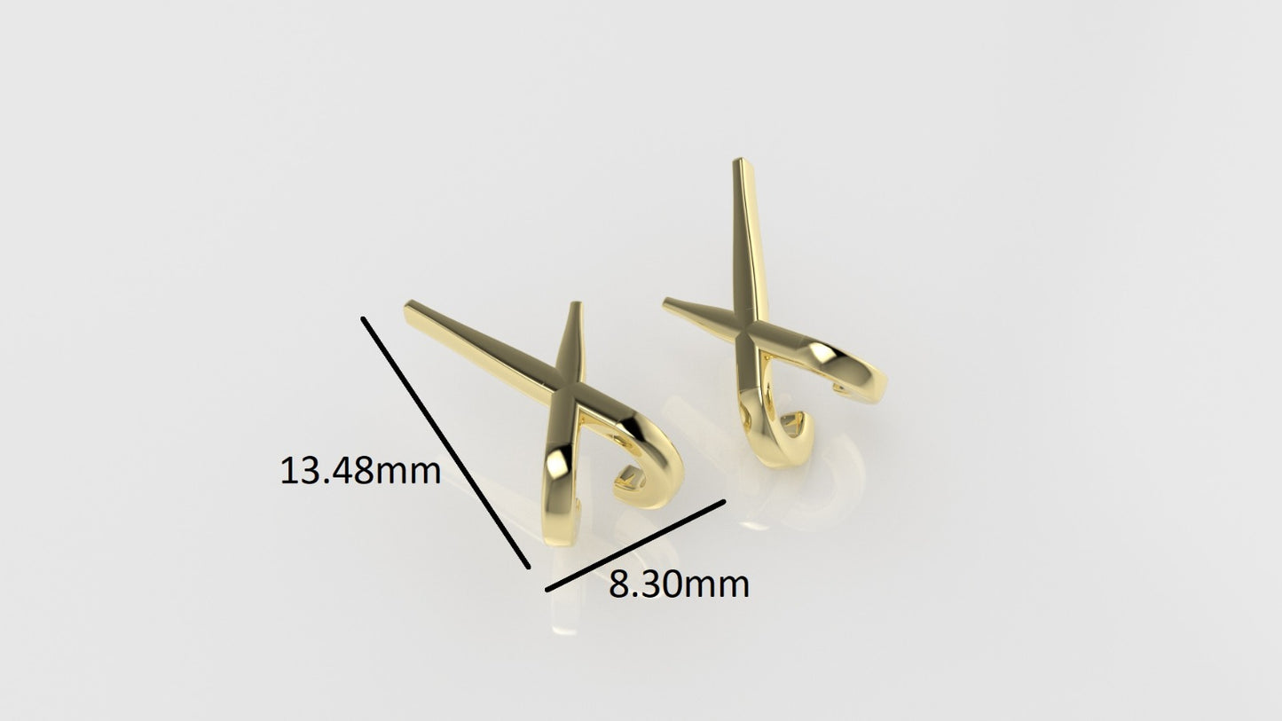 14k Gold Earrings, "X" Style