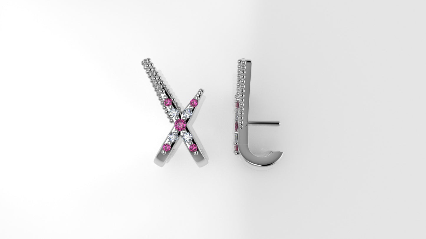 14k Earrings with 18 Stones, "Cut Prong", "X Style"