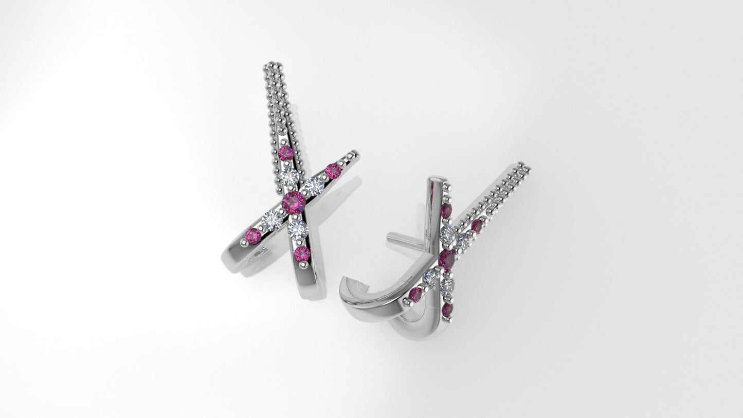 14k Earrings with 18 Stones, "Cut Prong", "X Style"