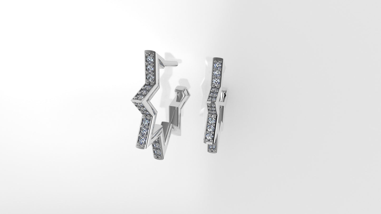 14k Gold Earrings with 36 DIAMONDS VS1, "Cut Chanel", Star Style