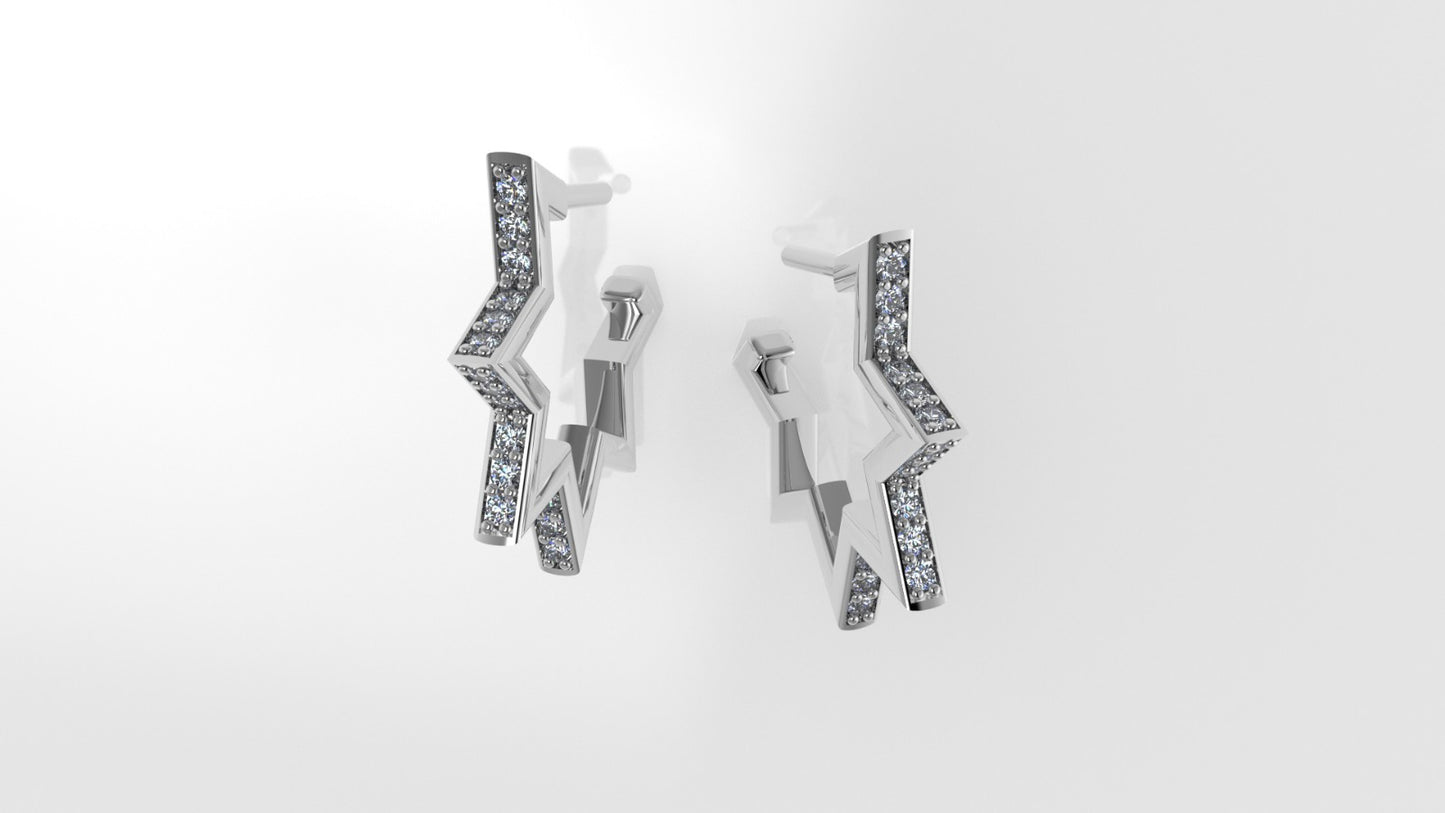 14k Gold Earrings with 36 DIAMONDS VS1, "Cut Chanel", Star Style