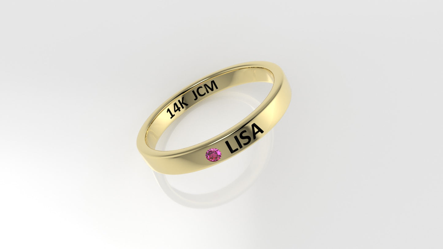 14k Ring with Custom Names "LISA" with 1 SAPPHIRE PINK