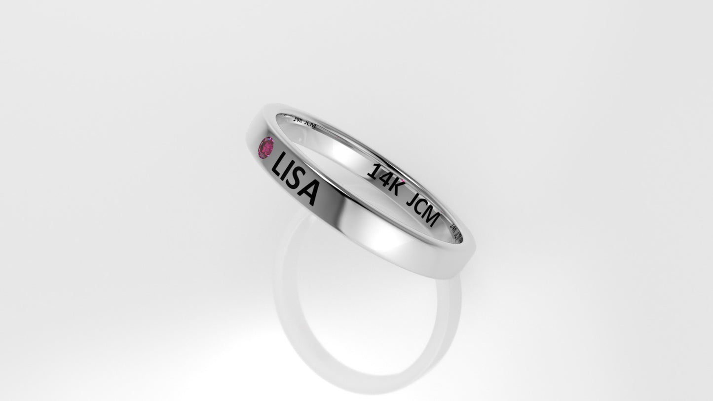 14k Ring with Custom Names "LISA" with 1 SAPPHIRE PINK