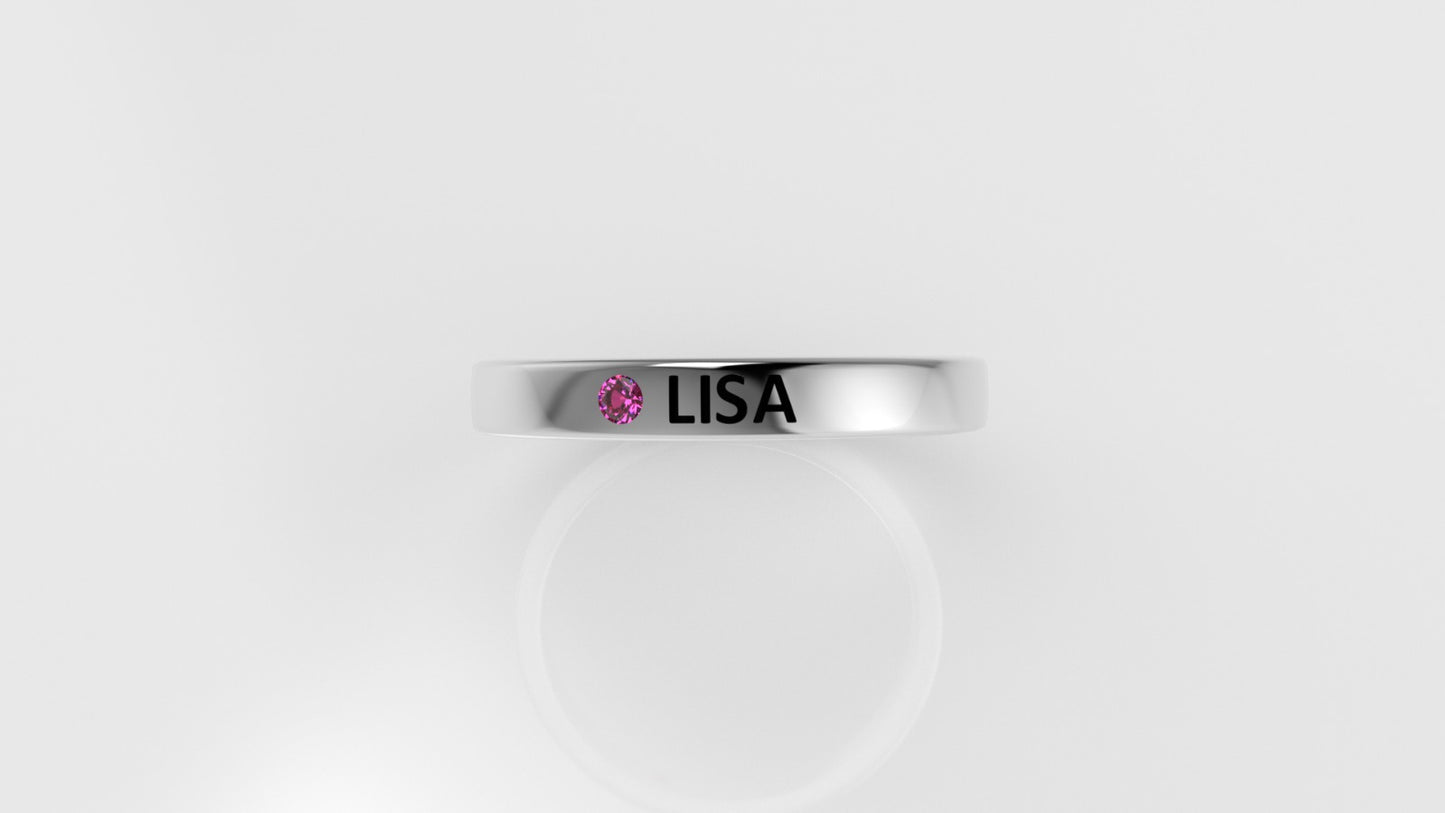 14k Ring with Custom Names "LISA" with 1 SAPPHIRE PINK