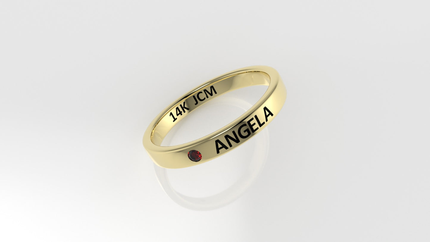 14k Ring with Custom Names "ANGELA" with 1 RUBY