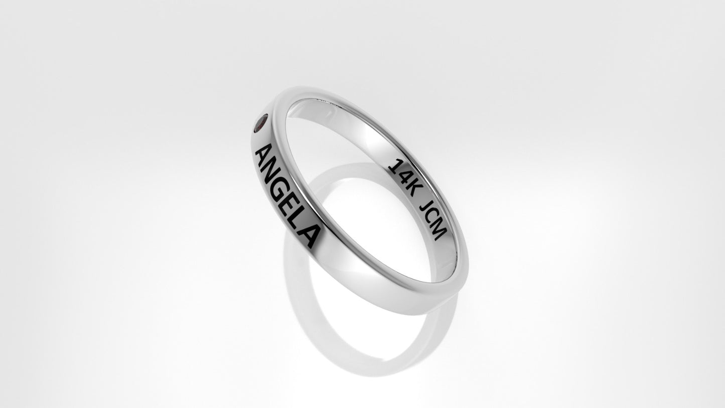 14k Ring with Custom Names "ANGELA" with 1 RUBY