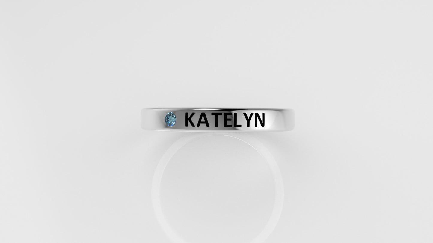 14k Ring with Custom Names "KATELYN" with 1 AQUAMARINE