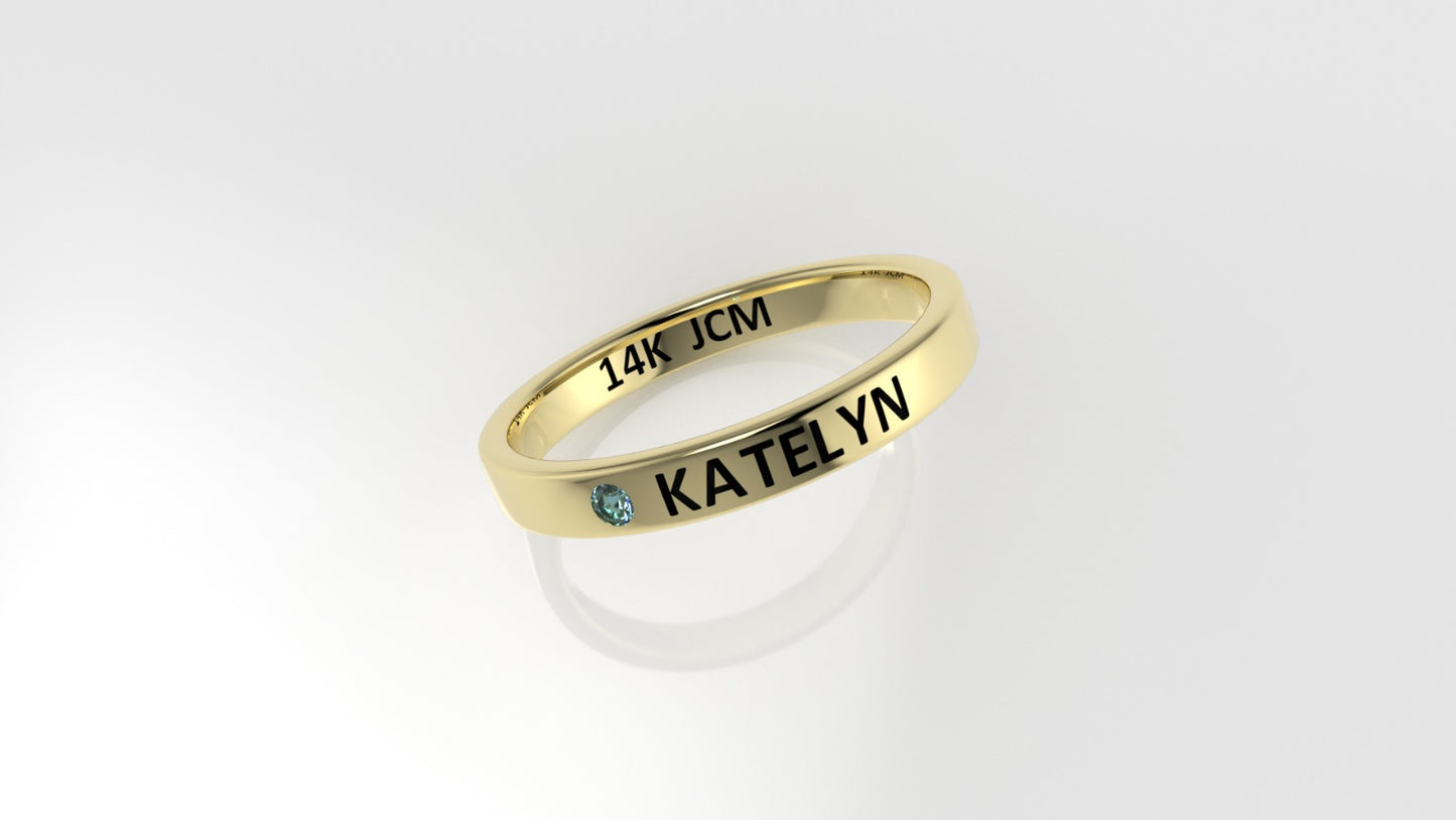14k Ring with Custom Names "KATELYN" with 1 AQUAMARINE