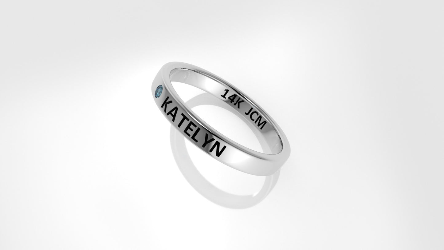 14k Ring with Custom Names "KATELYN" with 1 AQUAMARINE