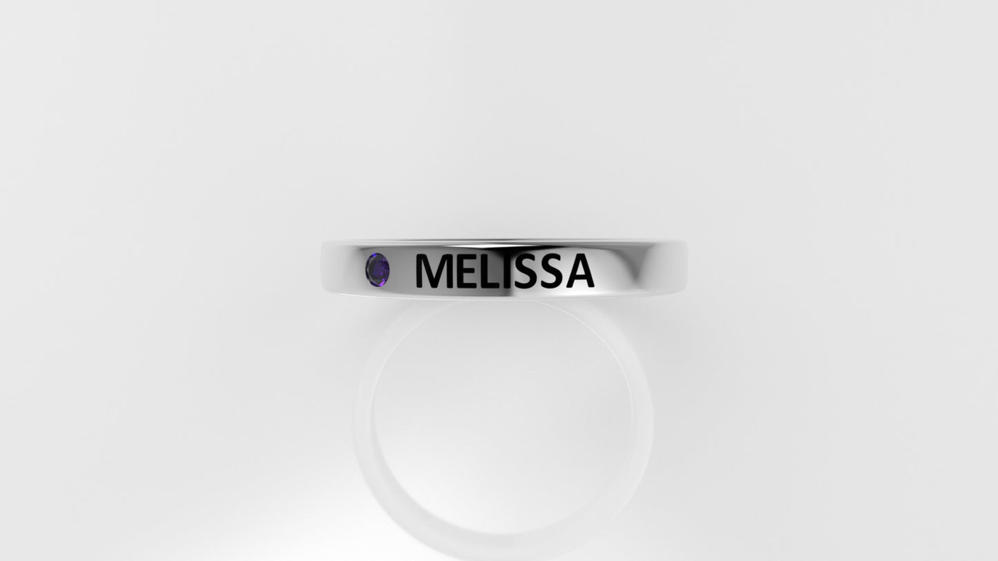 14k Gold Ring with custom names "MELISSA" with 1 AMETHYST