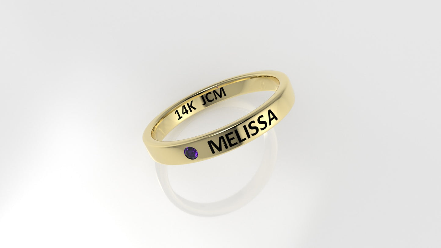 14k Gold Ring with custom names "MELISSA" with 1 AMETHYST
