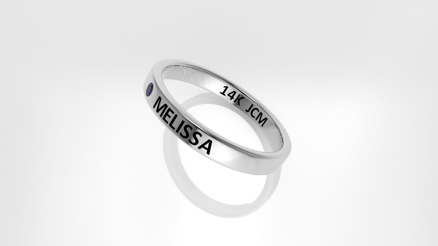 14k Gold Ring with custom names "MELISSA" with 1 AMETHYST