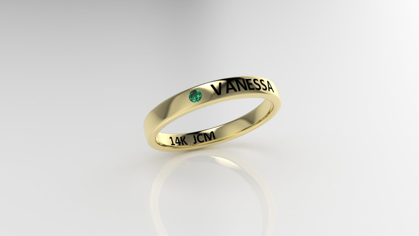 14k Ring with Custom Names "VANESSA" with 1 EMERALD