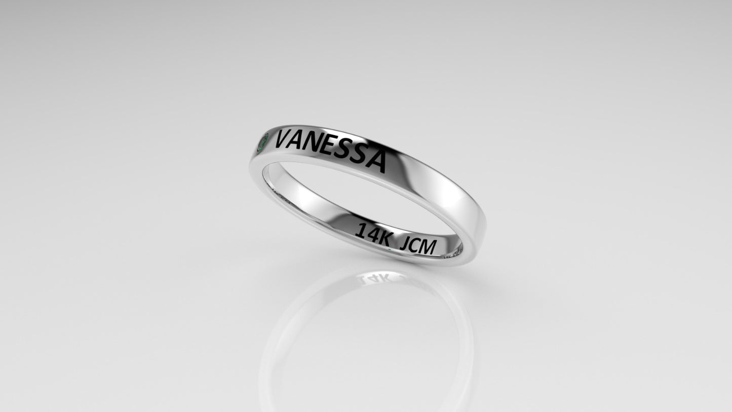 14k Ring with Custom Names "VANESSA" with 1 EMERALD