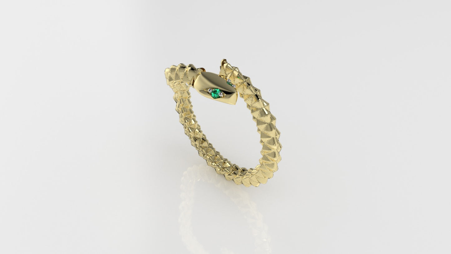 14k Ring with 2 EMERALDS, Snake Style