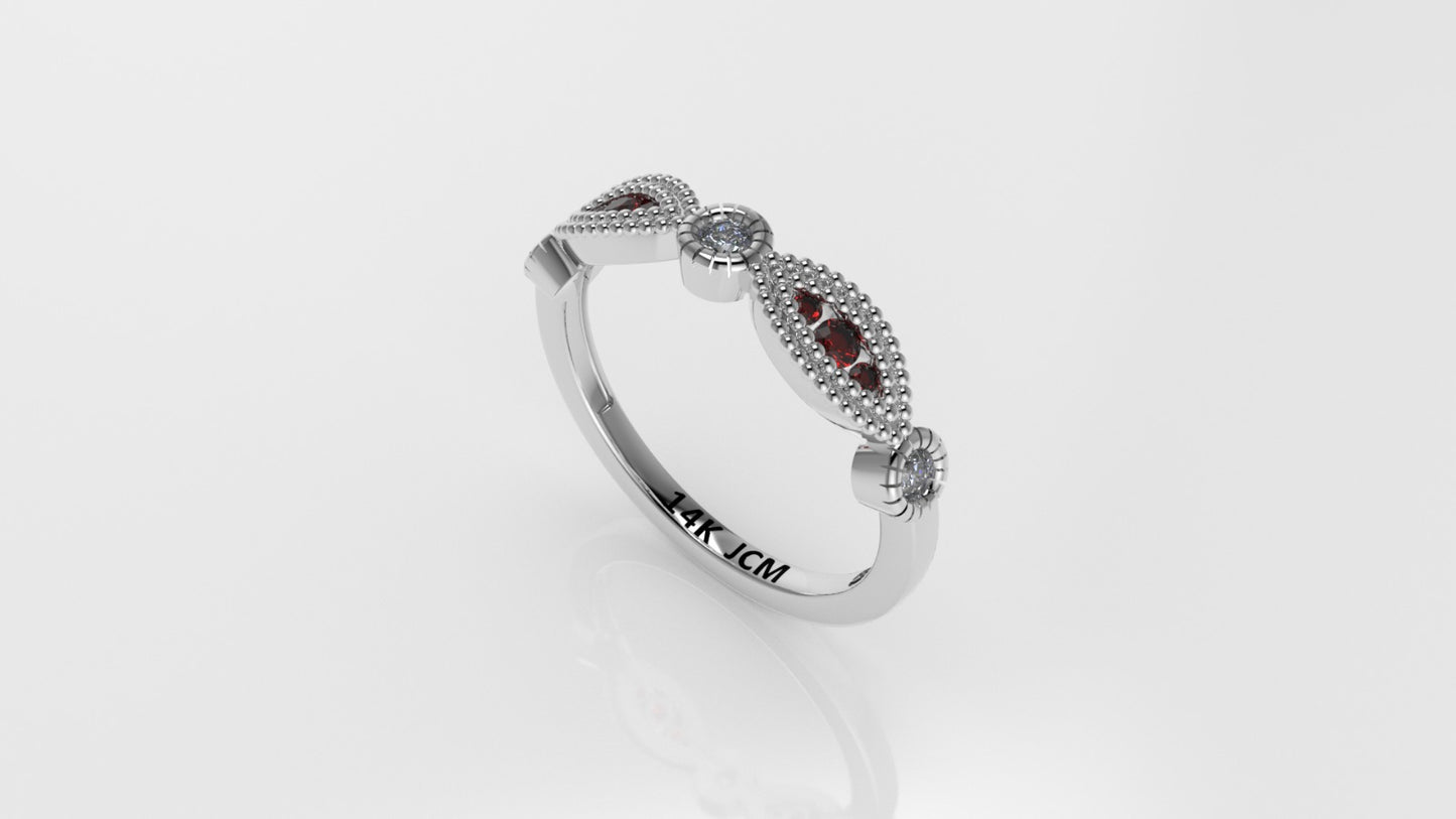 14K Gold Ring with 9 Stones, STT: Bezel, FILIGREE