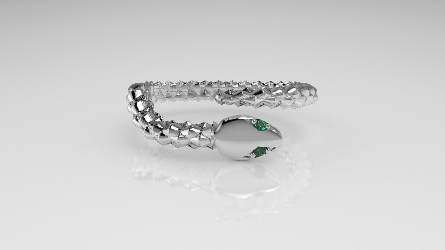 14k Ring with 2 EMERALDS, Snake Style