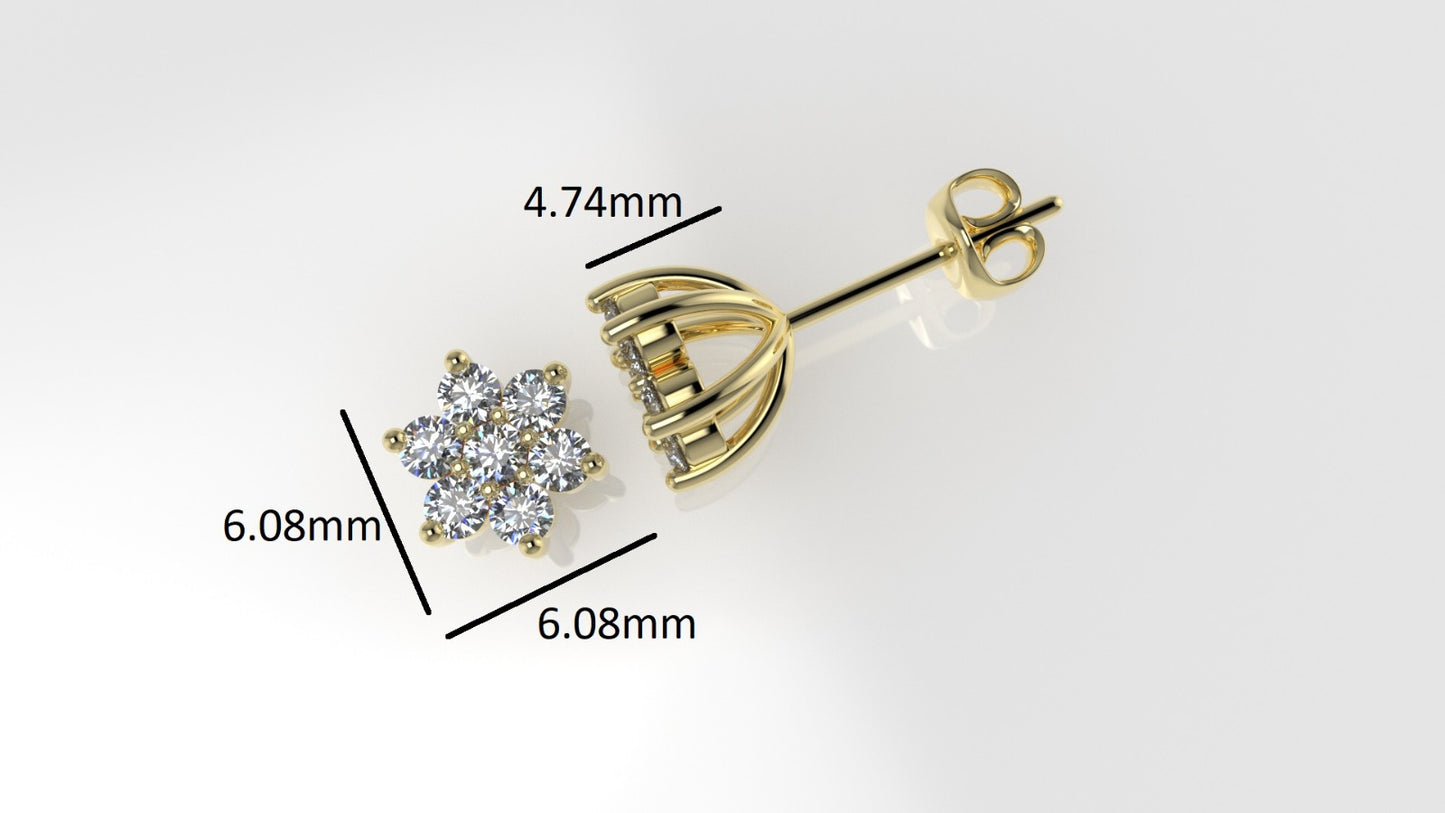 14k Gold Earrings with 14 DIAMONDS VS1, "Stt: Prong", Star Style