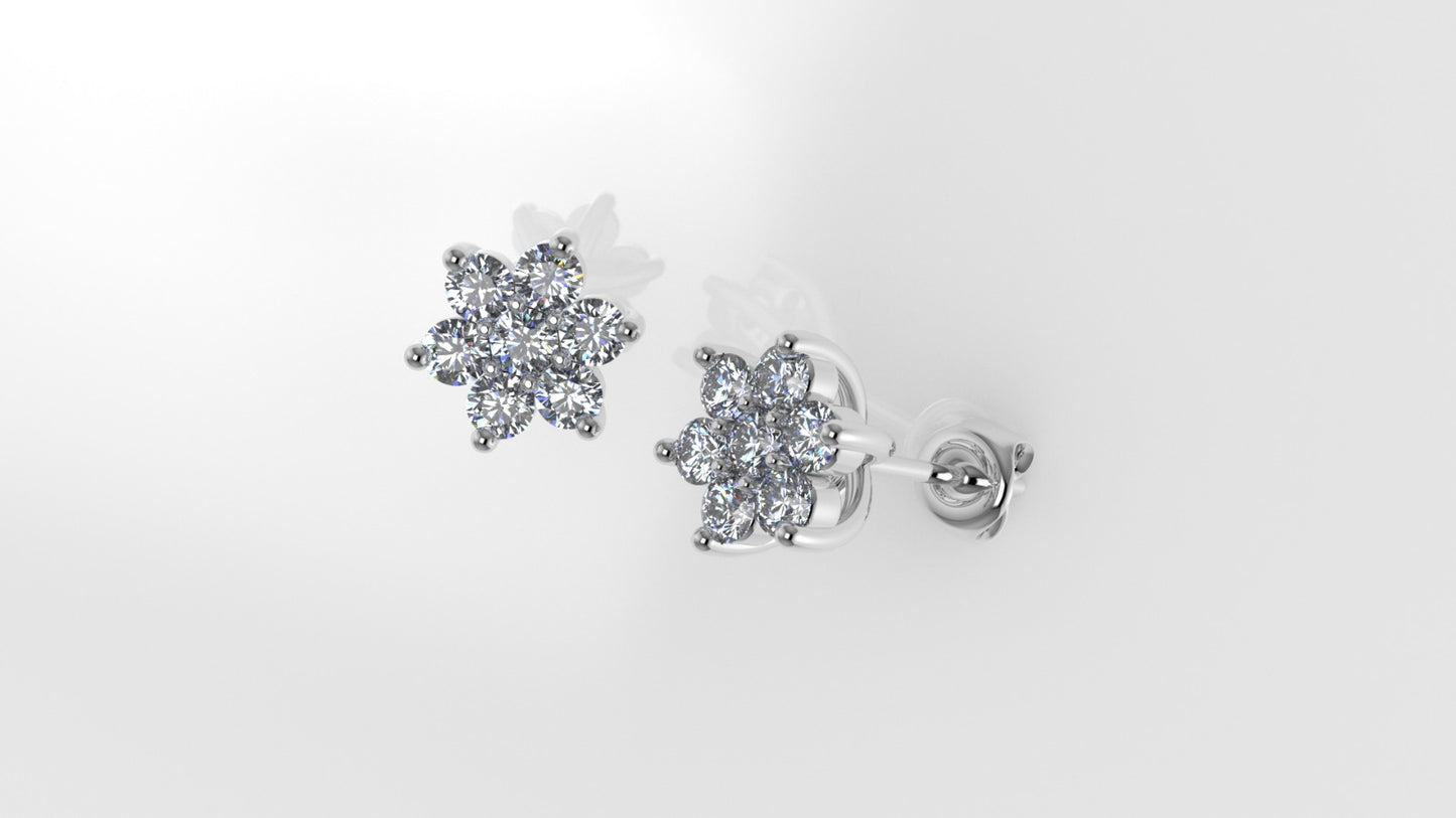 14k Gold Earrings with 14 DIAMONDS VS1, "Stt: Prong", Star Style