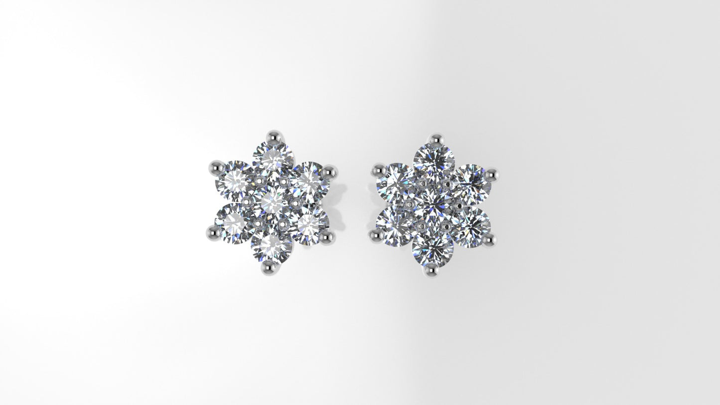 14k Gold Earrings with 14 DIAMONDS VS1, "Stt: Prong", Star Style