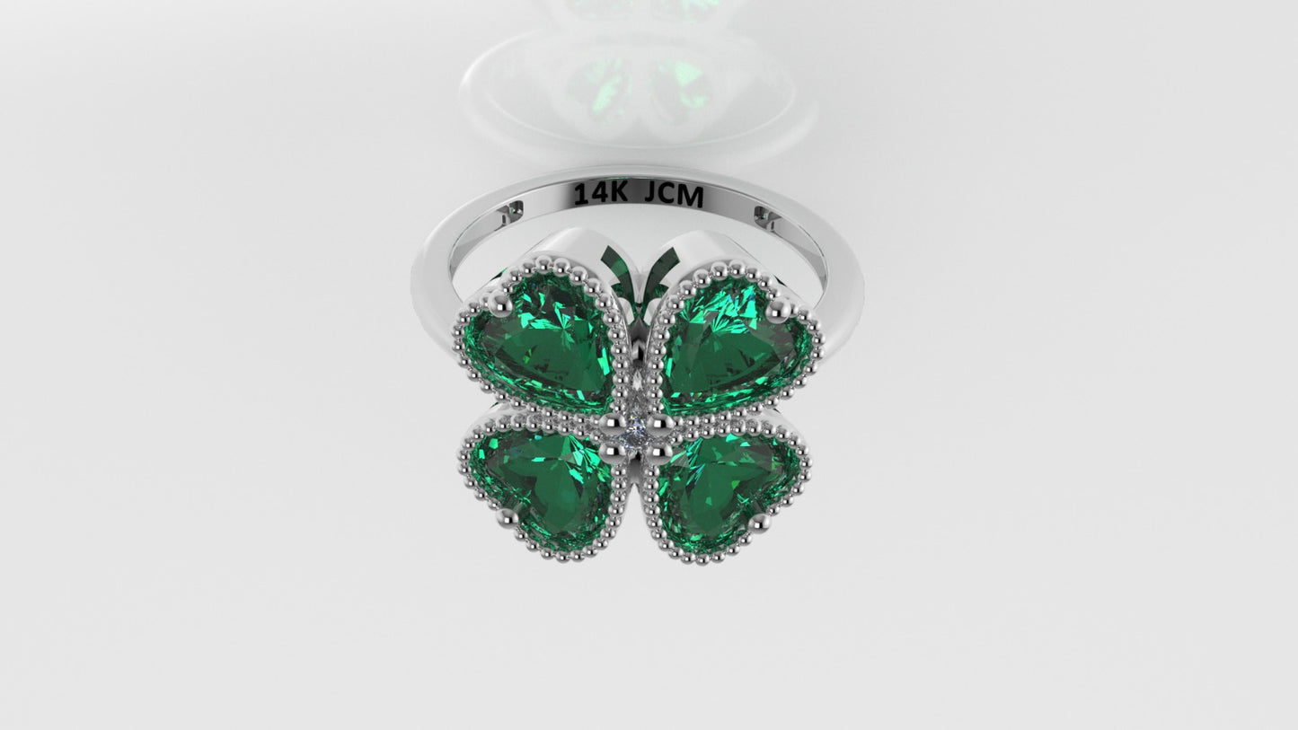 14K Gold Ring with 5 STONES, STT: BEZEL and Prong, Clover Style