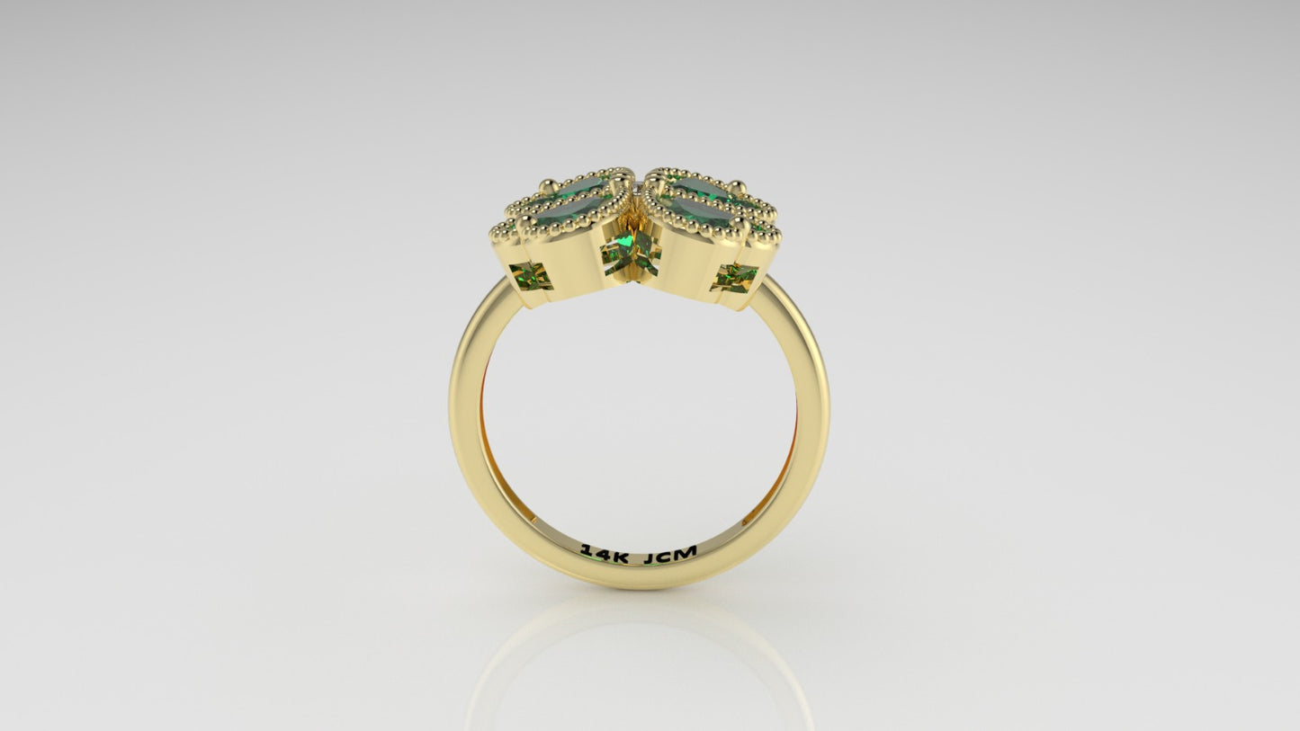 14K Gold Ring with 5 STONES, STT: BEZEL and Prong, Clover Style