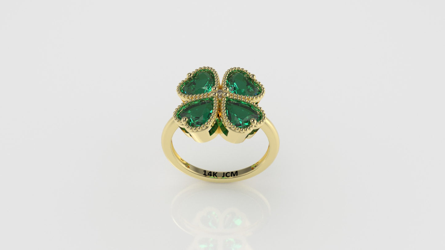 14K Gold Ring with 5 STONES, STT: BEZEL and Prong, Clover Style