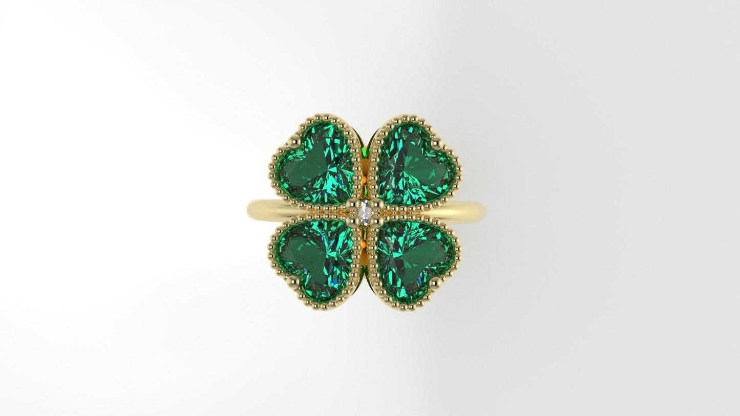 14K Gold Ring with 5 STONES, STT: BEZEL and Prong, Clover Style