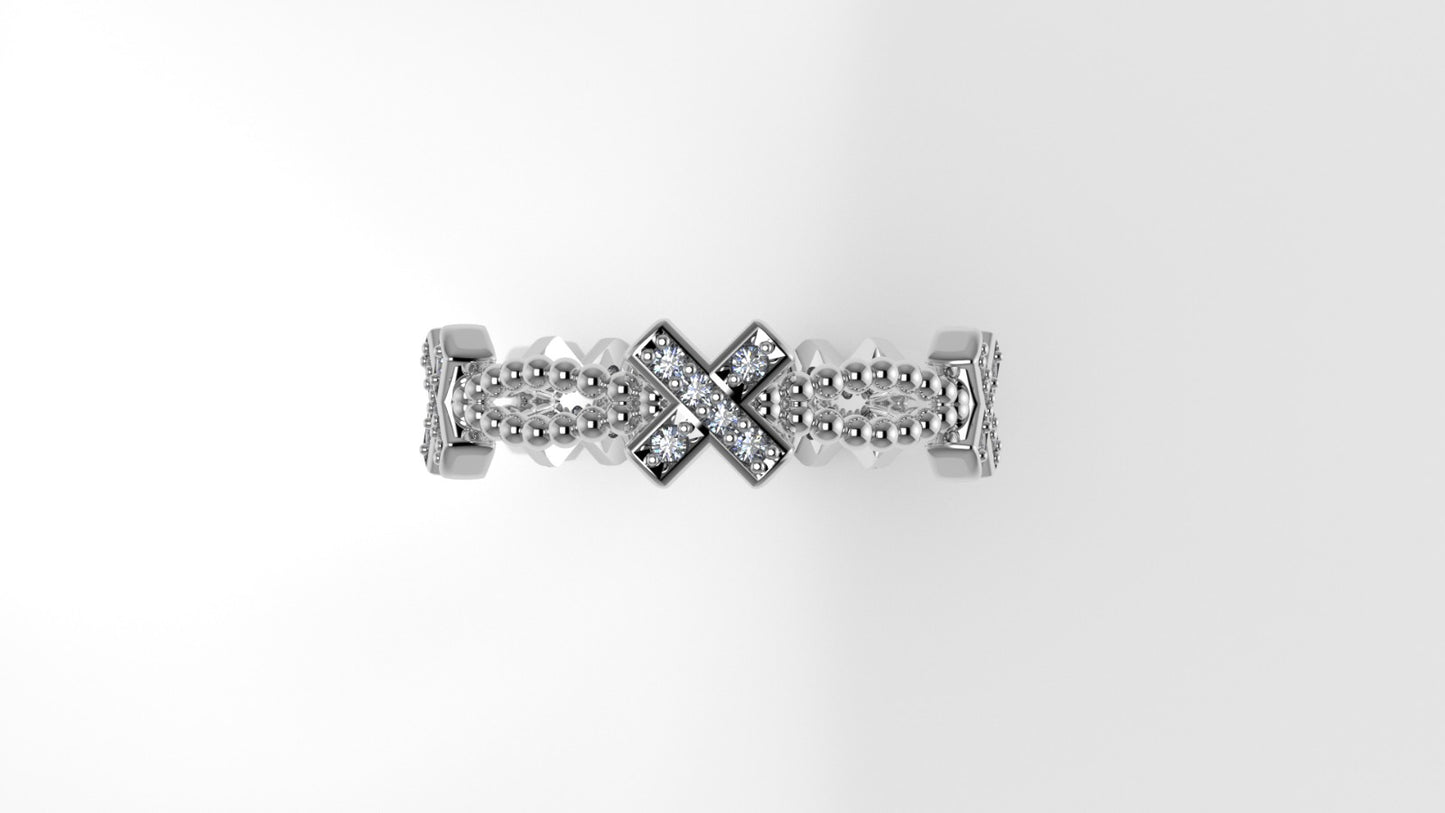 14K Ring with 30 DIAMONDS, Stt: Prong, Filigree, Star Style, Cut Chanel