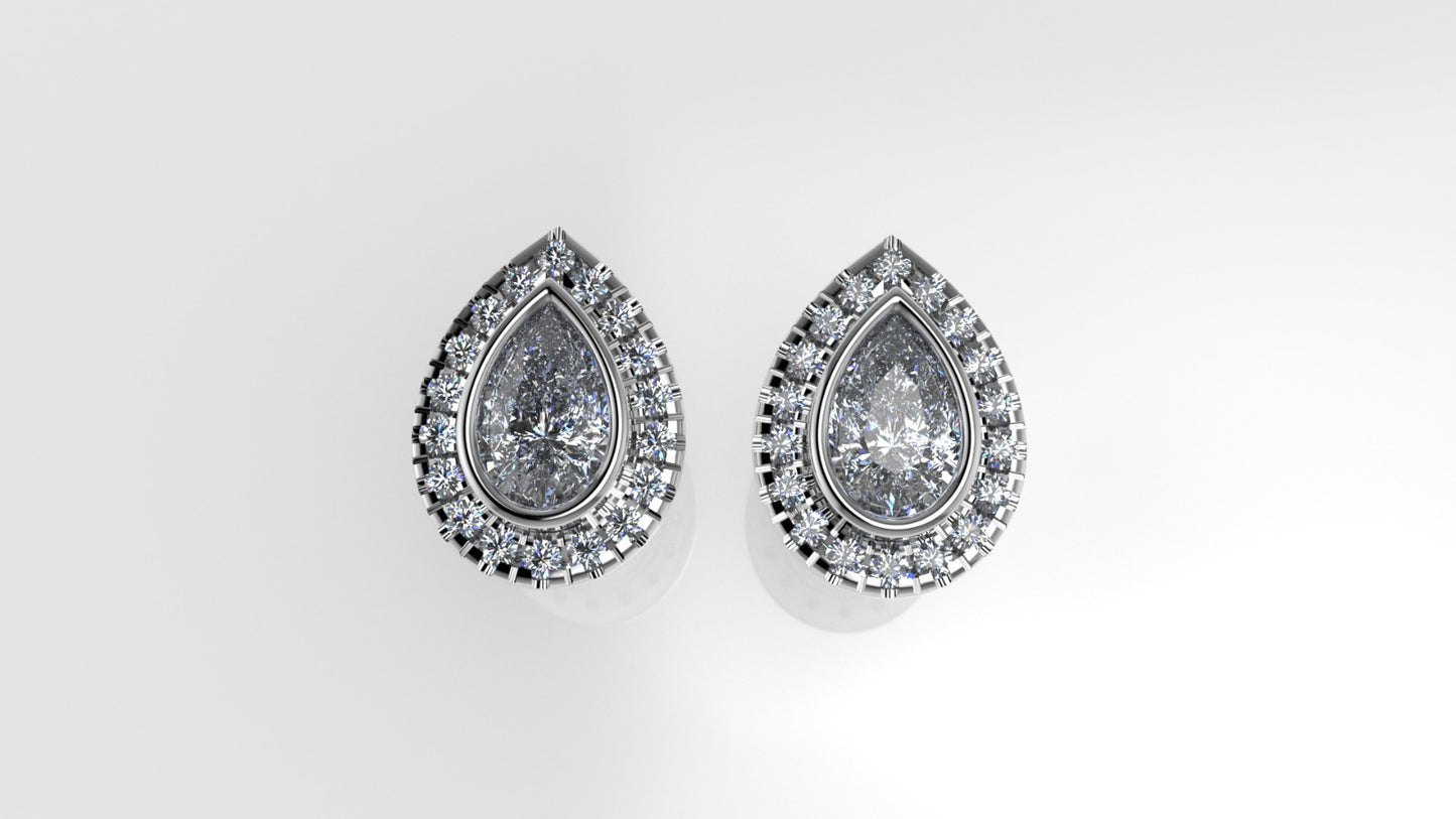 14k Gold Earrings with 38 STONES VS1, "Stt: Bezel", Cut Split, Pear Style