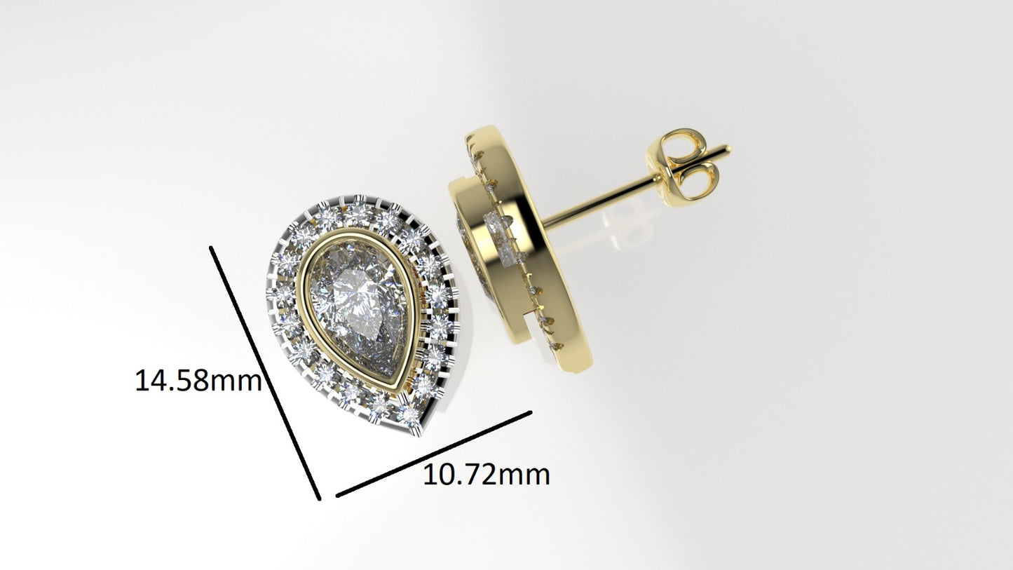 14k Gold Earrings with 38 STONES VS1, "Stt: Bezel", Cut Split, Pear Style
