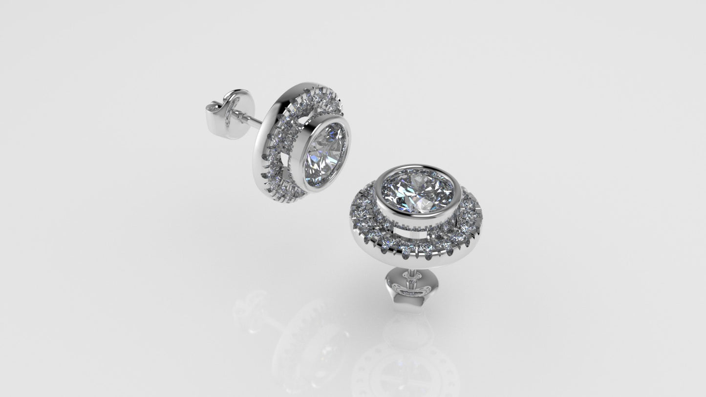 14k Gold Earrings with 40 STONES VS1, "Stt: Bezel", Cut Split, Round Style