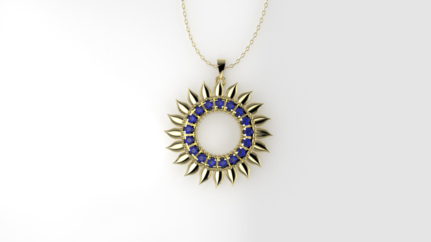14K Pendant with 17 SAPPHIRE, Cut Split