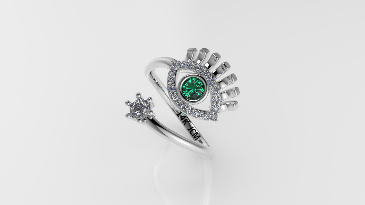 14K Ring with 20 STONES, Stt: Prong and Bezel, Eye Style