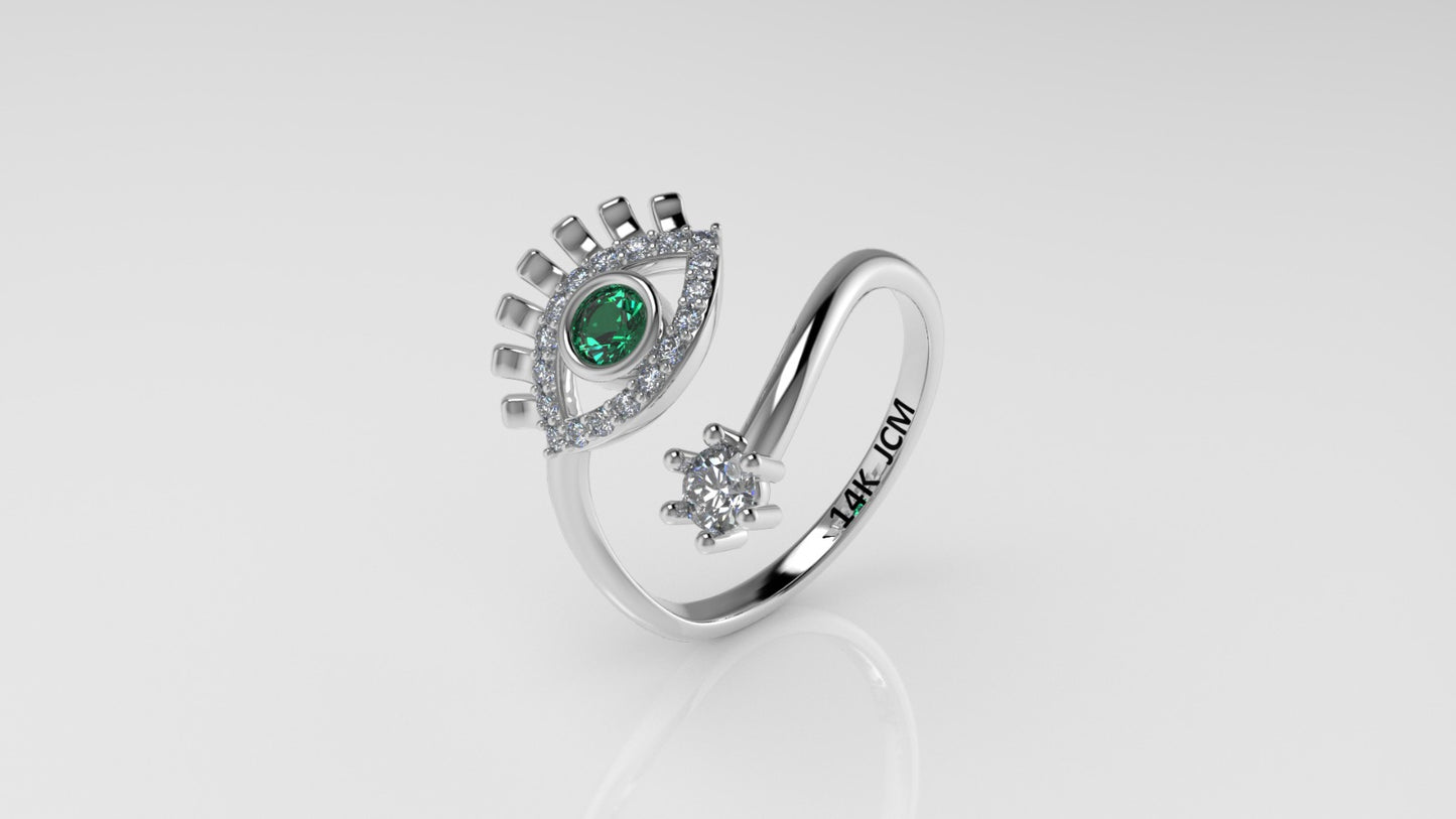 14K Ring with 20 STONES, Stt: Prong and Bezel, Eye Style