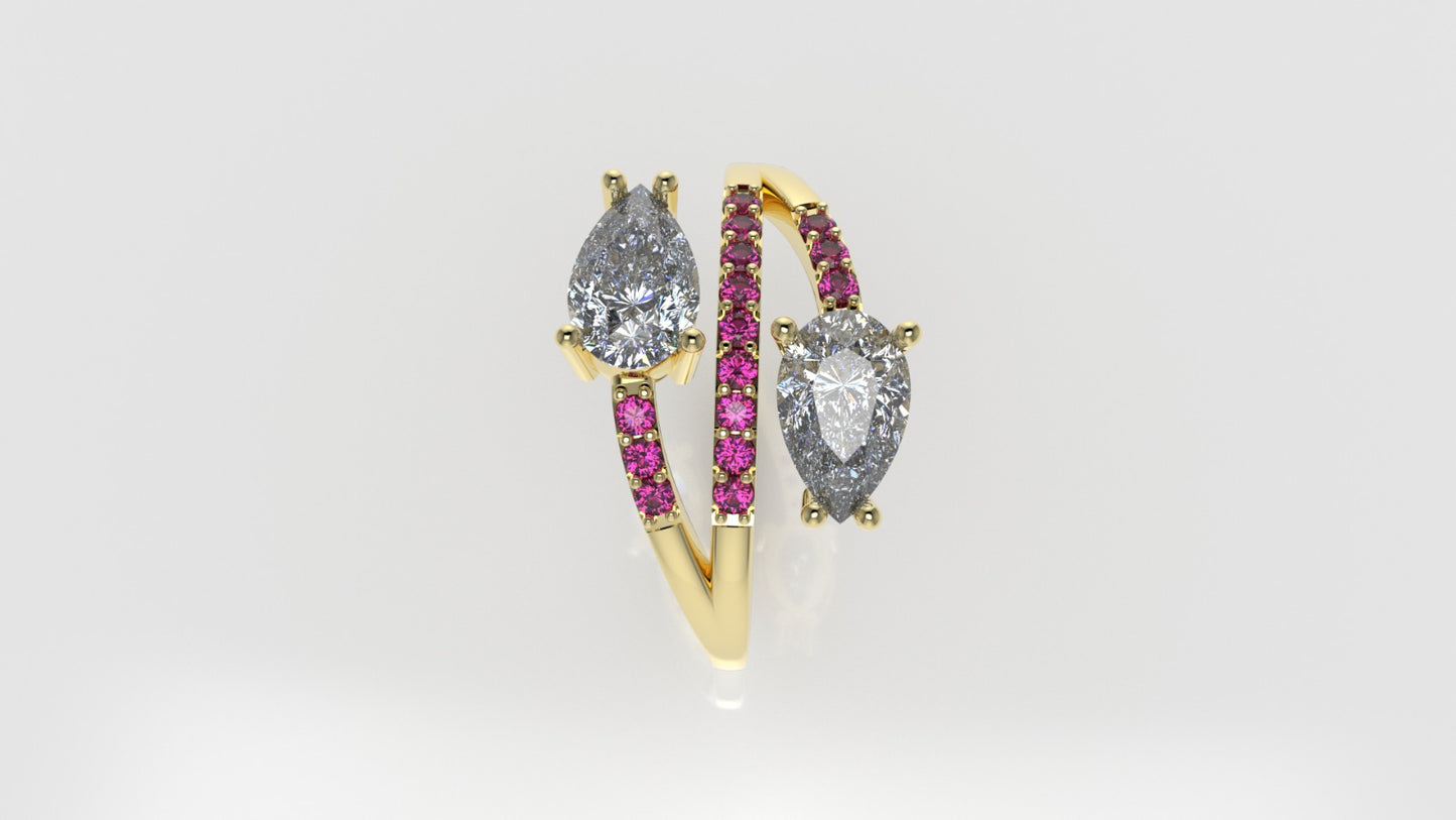 14K Ring with 17 STONES, Cut Chanel, Stt: Prong