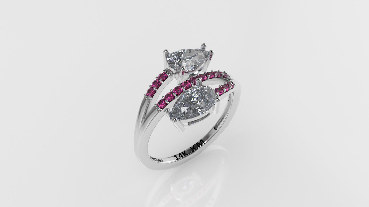 14K Ring with 17 STONES, Cut Chanel, Stt: Prong