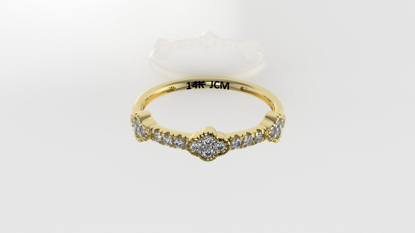 14K Gold Ring with 18 DIAMONDS, Cut Split, Stt: Prong and Bezel